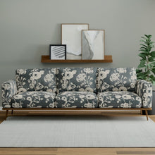 Load image into Gallery viewer, Charcoal Black Ivory Floral Upholstery Fabric
