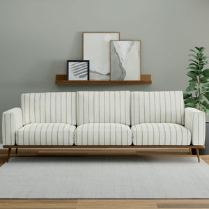 Stain Resistant Cream Olive Green Stripe Upholstery Drapery Fabric