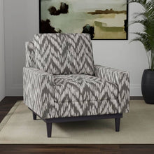 Load image into Gallery viewer, Heavy Duty Charcoal Black Off White Ikat Herringbone Ethnic Geometric Upholstery Fabric