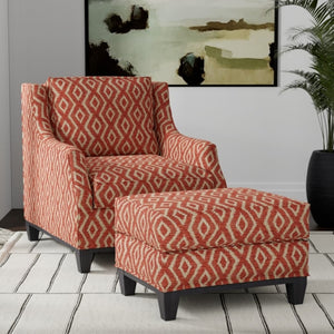 Rusty Red Coral Beige Taupe Geometric Diamond Upholstery Fabric