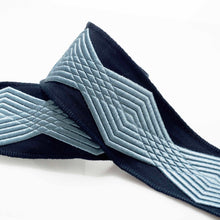 Load image into Gallery viewer, 3.75" Wide Navy Blue Geometric Embroidered Drapery Tape Trim