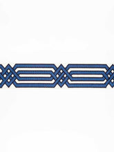 Load image into Gallery viewer, 2.75" Wide White Navy Blue Embroidered Geometric Tape Trim