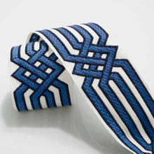 Load image into Gallery viewer, 2.75" Wide White Navy Blue Embroidered Geometric Tape Trim