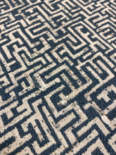 Load image into Gallery viewer, Designer Water &amp; Stain Resistant French Blue Off White Geometric Upholstery Fabric WHS 4631