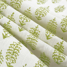 Load image into Gallery viewer, Cream Lime Green Small Print Botanical Linen Drapery Fabric FB