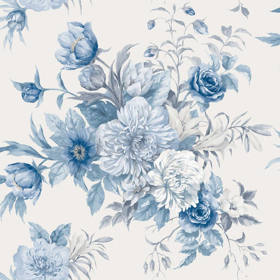 Schumacher Floral Charm Wallpaper 6140 / Blue And White