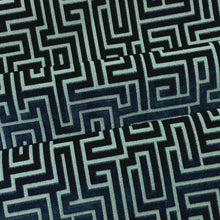 Load image into Gallery viewer, Seafoam Navy Blue Geometric Greek Key Cut Velvet Upholstery Fabric