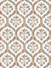 Load image into Gallery viewer, Cotton Poly Linen White Teal Green Terracotta Medallion Drapery Fabric
