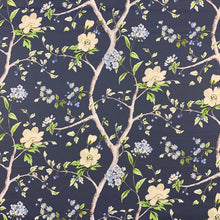 Load image into Gallery viewer, Navy Blue Green Cream Floral Cotton Sateen Upholstery Drapery Fabric