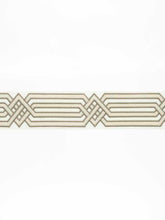 Load image into Gallery viewer, 2.75&quot; Wide White Ivory Taupe Embroidered Geometric Tape Trim
