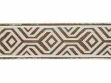 Load image into Gallery viewer, 4&quot; Wide Ivory Mocha Brown Cut Velvet Geometric Drapery Tape Trim