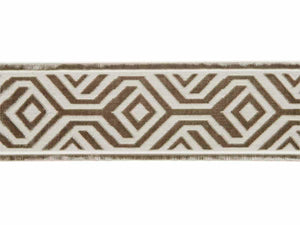 4" Wide Ivory Mocha Brown Cut Velvet Geometric Drapery Tape Trim