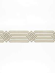 2.75" Wide White Ivory Taupe Embroidered Geometric Tape Trim