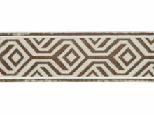 Load image into Gallery viewer, 4&quot; Wide Ivory Mocha Brown Cut Velvet Geometric Drapery Tape Trim