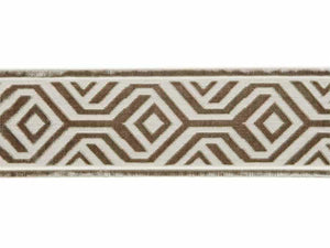 4" Wide Ivory Mocha Brown Cut Velvet Geometric Drapery Tape Trim