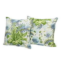 Load image into Gallery viewer, 22” X 22” Pillow Cover in Floral Thibaut Dahlia in Sky on White - a Pair