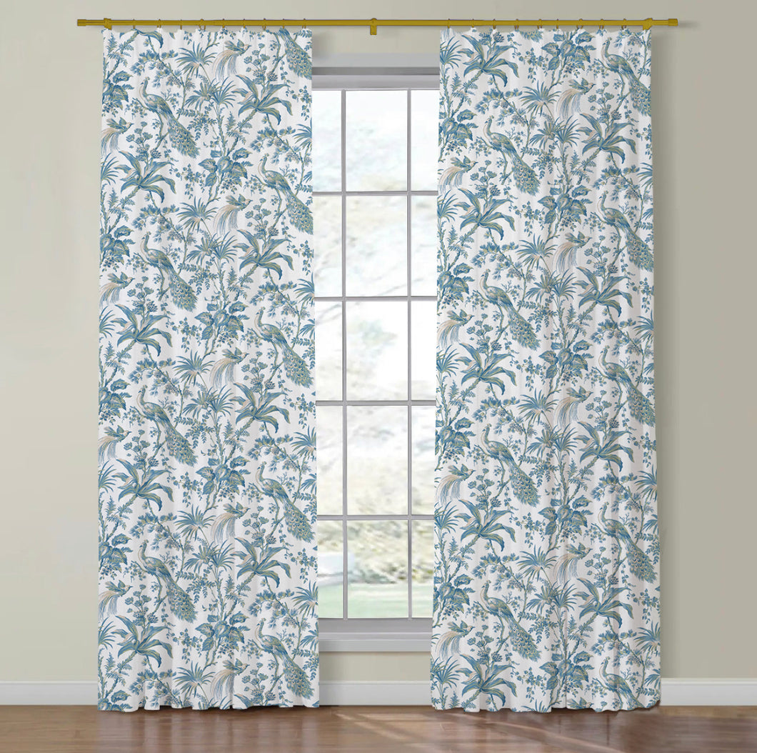 Set of Two Made to Order Thibaut PEACOCK TOILE Side Drapery Panels