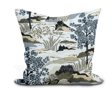Load image into Gallery viewer, Five Custom Made Pillow Covers in Lee Jofa Shoreline Stripe / Linen &amp; Pyrite and Thibaut Daintree / Grey