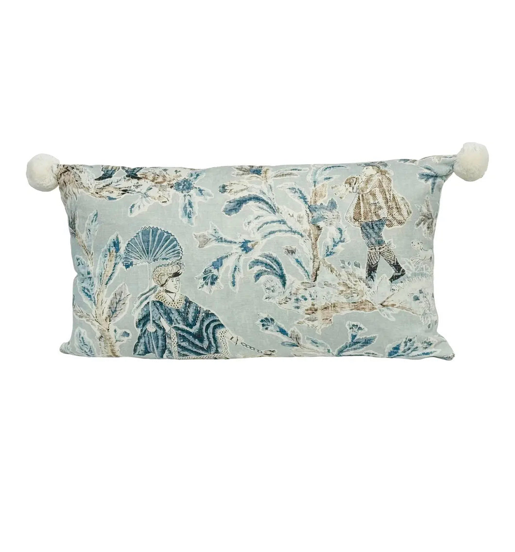 13” X 24” Lumbar Pillow Cover in Thibaut Royale Toile in Aqua