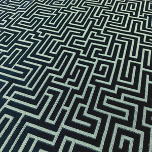 Seafoam Navy Blue Geometric Greek Key Cut Velvet Upholstery Fabric