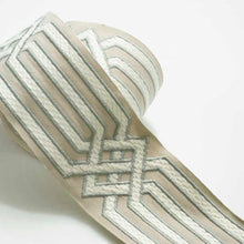 Load image into Gallery viewer, 2.75" Wide Beige Ivory Seafoam Embroidered Geometric Tape Trim