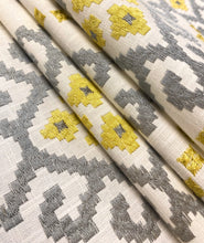 Load image into Gallery viewer, Kravet Design 33316-411 Embroidered Grey Green Chartreuse Ikat Drapery Fabric WHS 5179