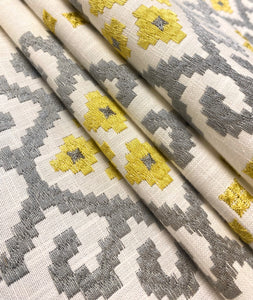 Kravet Design 33316-411 Embroidered Grey Green Chartreuse Ikat Drapery Fabric WHS 5179