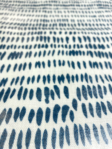 Laminated Rebecca Atwood Dashes Navy Blue Abstract Belgian Linen Upholstery Fabric STA 5047