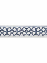 Load image into Gallery viewer, 3.25&quot; Off White French Navy Blue Embroidered Geometric Drapery Tape Trim