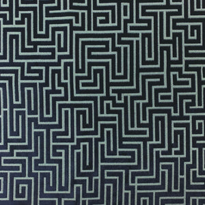 Seafoam Navy Blue Geometric Greek Key Cut Velvet Upholstery Fabric