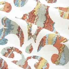 Load image into Gallery viewer, Cotton Poly Linen White Teal Green Terracotta Medallion Drapery Fabric