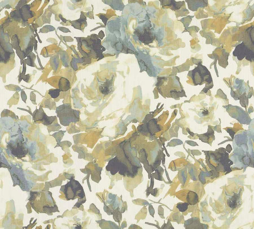 Cotton Cream Grey Mustard Gold Olive Floral Upholstery Drapery Fabric