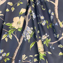 Load image into Gallery viewer, Navy Blue Green Cream Floral Cotton Sateen Upholstery Drapery Fabric