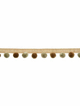 Load image into Gallery viewer, 1.5" Wide Mustard Gold Taupe Grey Pom Pom Fringe Tape