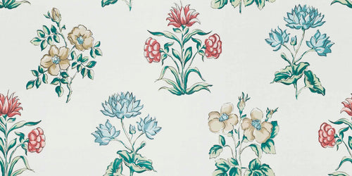 Cotton Cream Pink Green Blue Floral Chintz Drapery Fabric FB