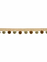 Load image into Gallery viewer, 1.5" Wide Mustard Gold Taupe Grey Pom Pom Fringe Tape