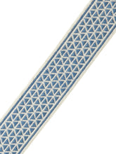 Load image into Gallery viewer, 2.5&quot; Wide French Blue Ivory Geometric Embroidered Drapery Tape Trim