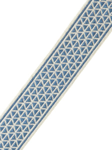 2.5" Wide French Blue Ivory Geometric Embroidered Drapery Tape Trim