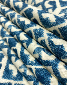 Carolina Irving Tamar on Natural Indigo Navy Blue Cream Linen Upholstery Drapery Fabric STA 5118