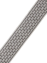 Load image into Gallery viewer, 2.5" Wide Charcoal Grey Metallic Geometric Embroidered Drapery Tape Trim