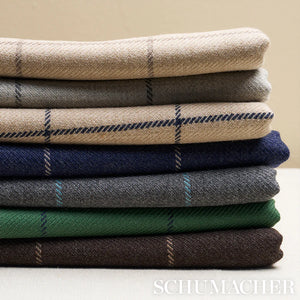 SCHUMACHER BANCROFT WOOL PLAID FABRIC 66776 / GREEN
