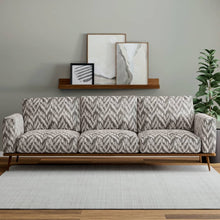 Load image into Gallery viewer, Heavy Duty Charcoal Black Off White Ikat Herringbone Ethnic Geometric Upholstery Fabric