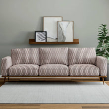 Load image into Gallery viewer, Heavy Duty Taupe Off White Charcoal Ikat Stripe Ethnic Geometric Upholstery Fabric