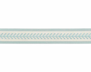2" Wide Ivory Aqua Blue Embroidered Drapery Tape Trim
