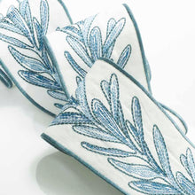 Load image into Gallery viewer, 3.25&quot; Off White Navy Blue Embroidered Floral Leaf Drapery Tape Trim