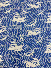 Load image into Gallery viewer, 1.8 Yard Designer Cotton White Blue Nautical Boat Upholstery Drapery Fabric STA 5014