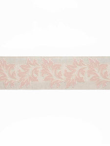 3.75" Wide Linen Cotton Beige Pink Blush Floral Embroidered Drapery Tape Trim