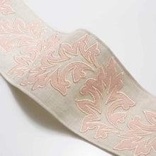 Load image into Gallery viewer, 3.75&quot; Wide Linen Cotton Beige Pink Blush Floral Embroidered Drapery Tape Trim
