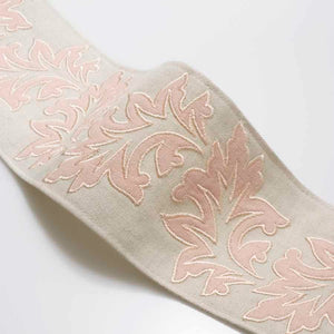 3.75" Wide Linen Cotton Beige Pink Blush Floral Embroidered Drapery Tape Trim