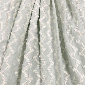 Seafoam Aqua Blue Ivory Embroidered Geometric Drapery Fabric